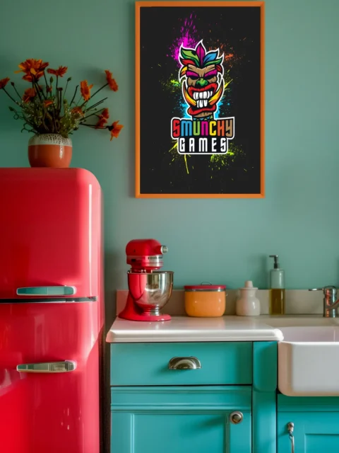 Colorful tiki face logo from Smunchy Games