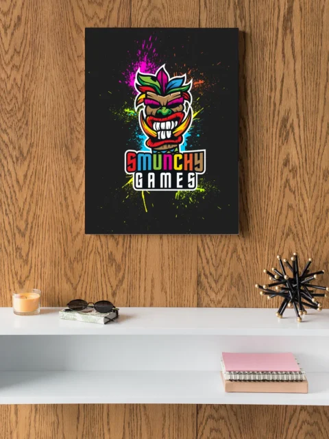 Neon tribal mask illustration on dark background