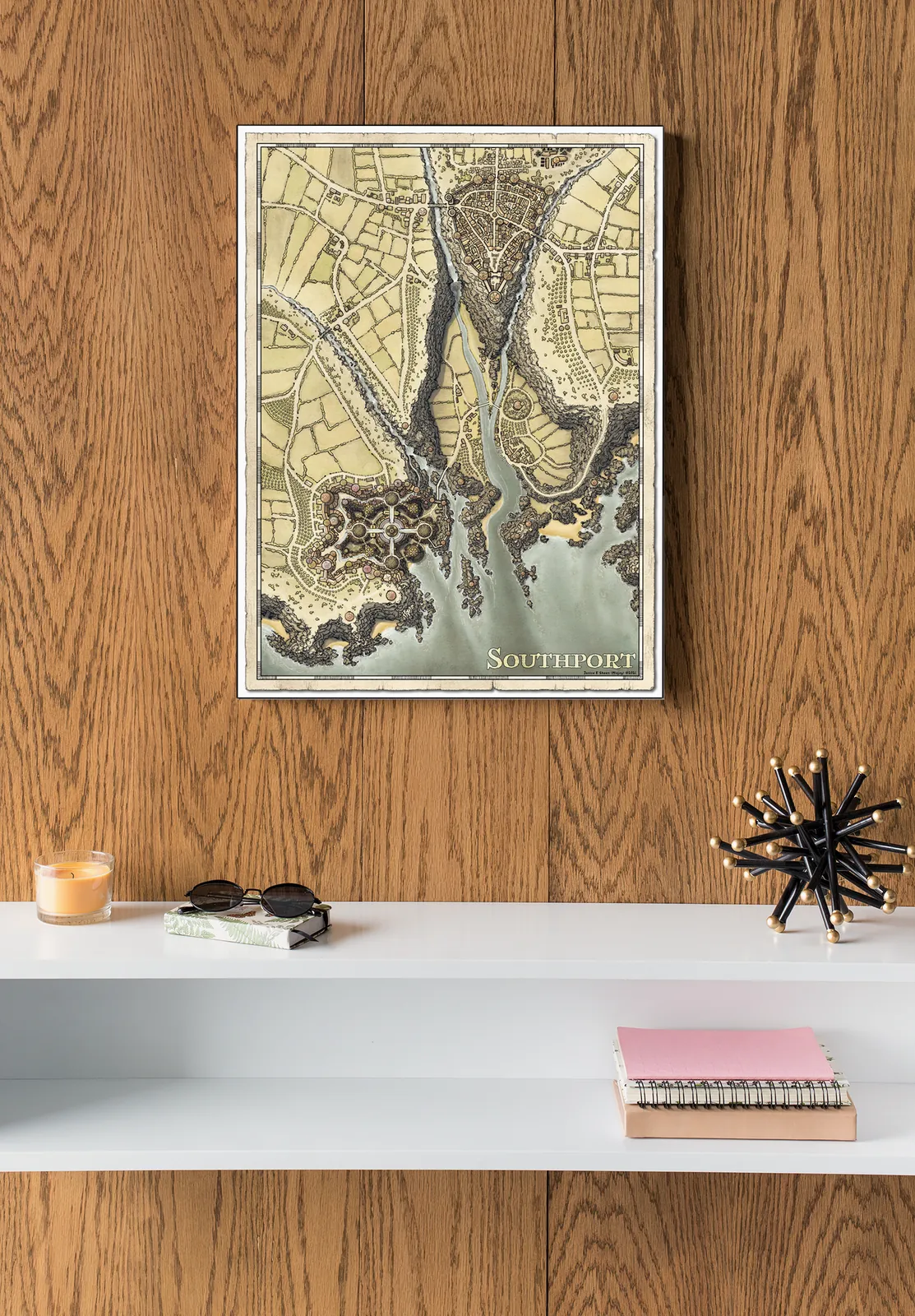 Detailed Southport coastal city map with districts and walls