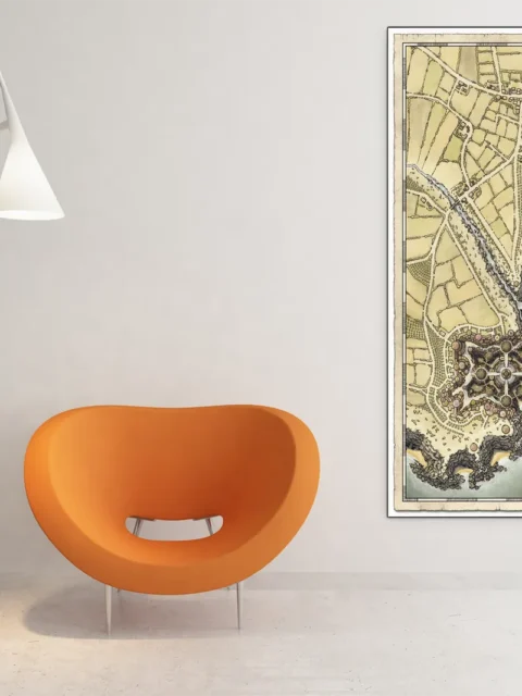 Top-down fortified port with roads and surrounding fields