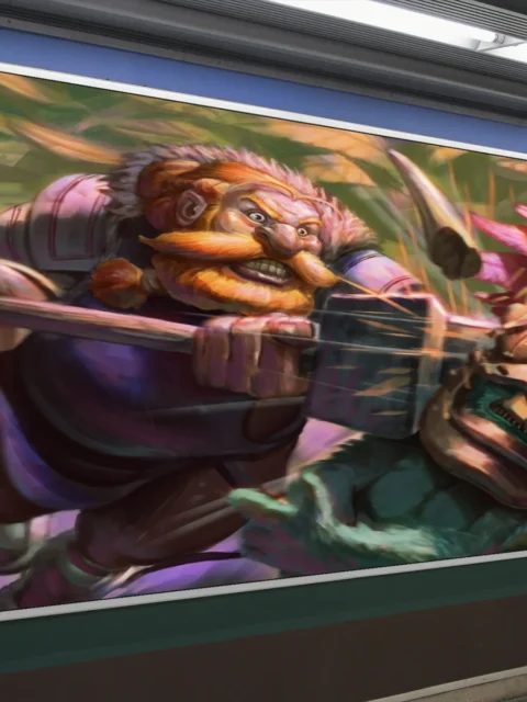 Dwarf fighter striking an armored enemy in battle