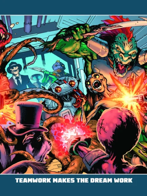 Chaotic team battle against monsters indoors