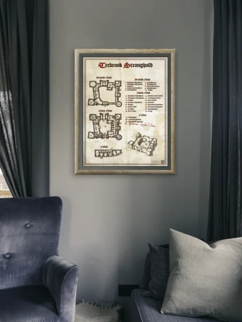 Medieval fantasy fortress map with labeled interior rooms