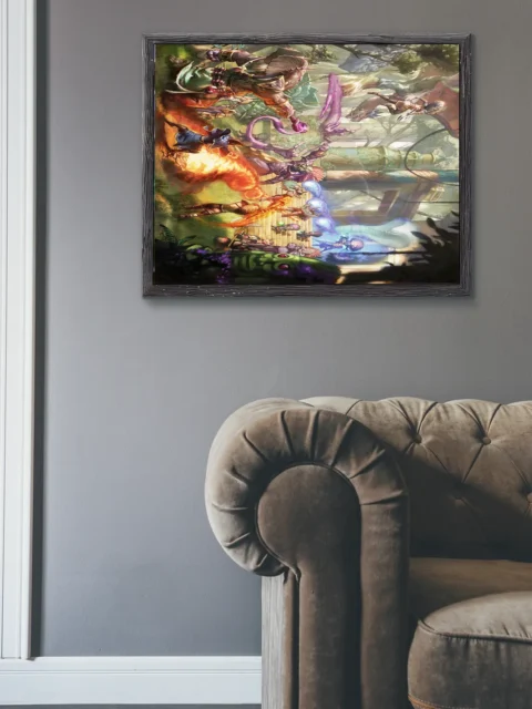 Adventurers fighting monsters at an ancient doorway