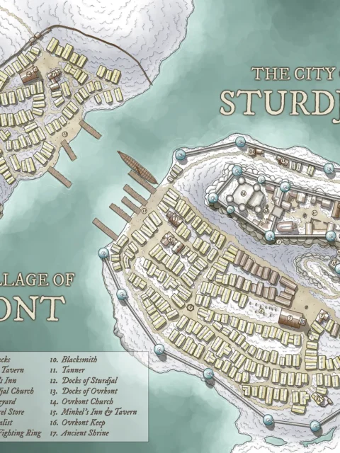 Detailed fantasy city layout with village and waterfront