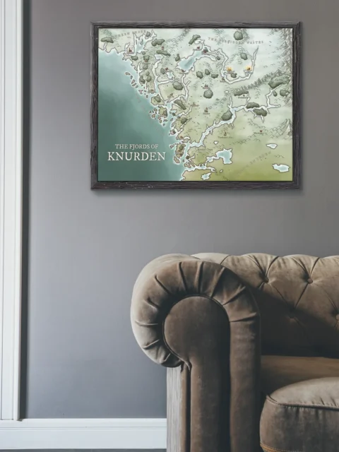 Rugged fantasy region map featuring islands and mountain terrain