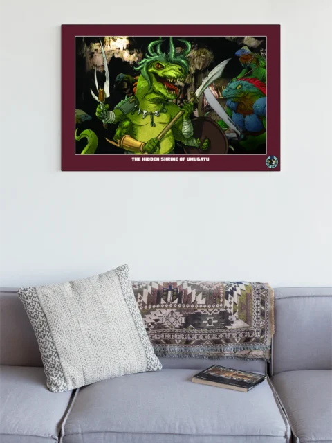 Underground ritual scene with reptilian warriors