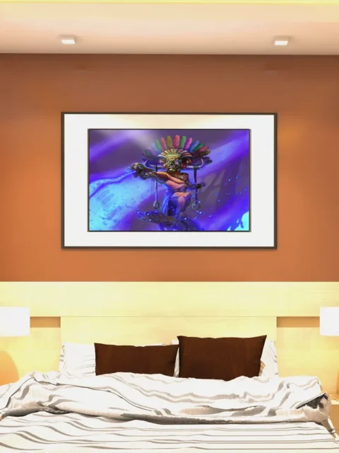 Masked fantasy god wielding glowing power