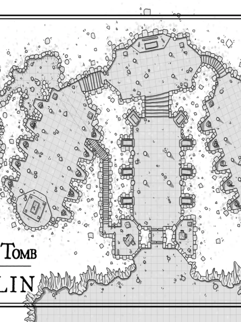 Ancient underground tomb map with stone chambers and tunnels