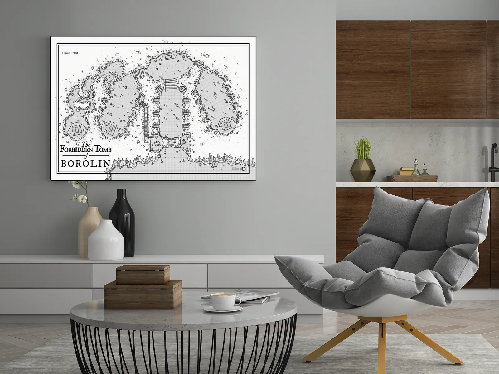 Stone tomb interior map designed for tabletop encounters