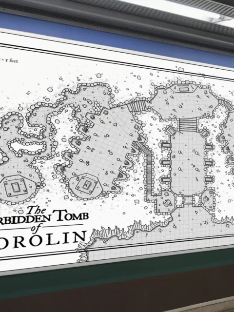 Subterranean ruin layout with grid-based dungeon chambers