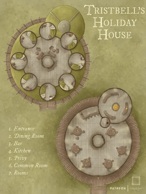 Cozy fantasy residence map with dining and common rooms