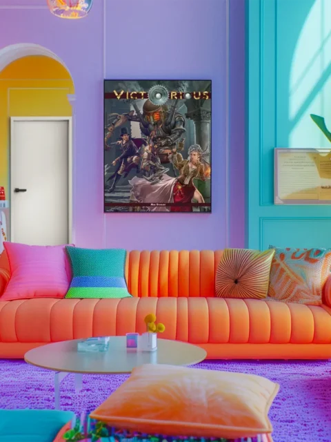 Fantasy cover showing heroes fighting mechanical giant