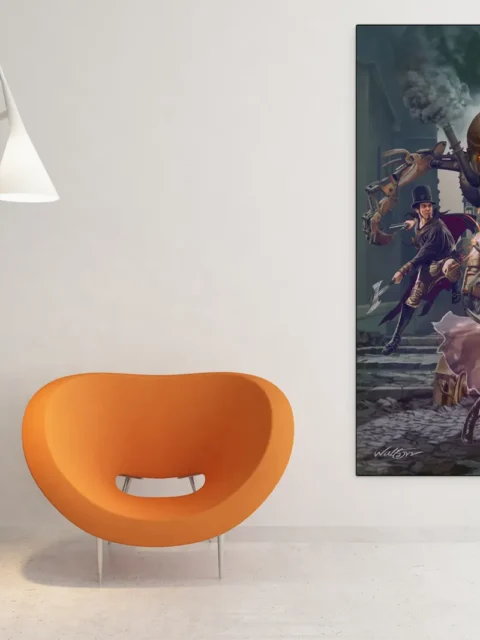 Steampunk combat illustration without title text