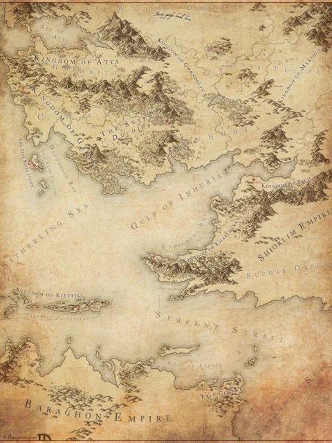 Regional fantasy map showing kingdoms and empires of Char an Tyra