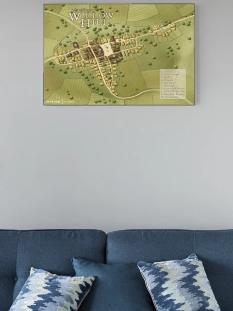 Small settlement map with crossroads and agricultural plots