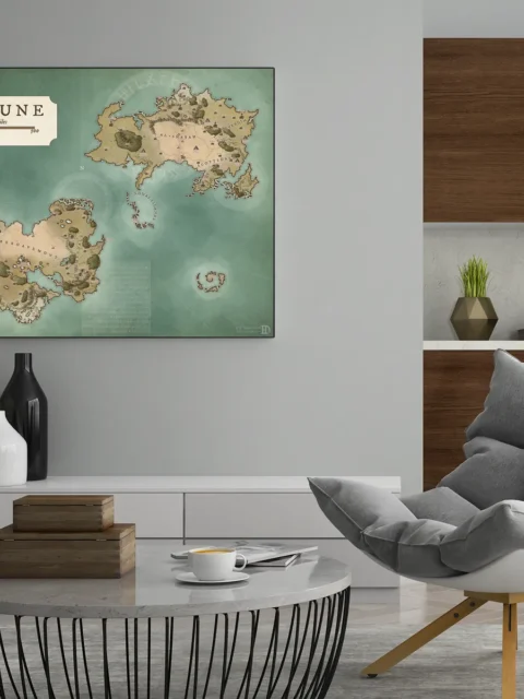 Illustrated fantasy world map of Windune