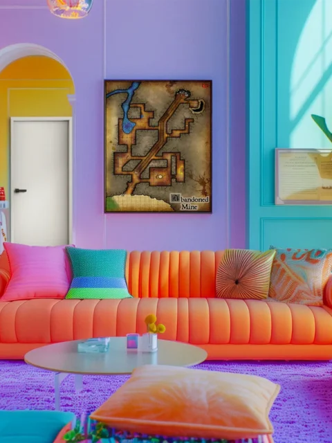 Abandoned Mine dungeon battle map canvas with branching corridors