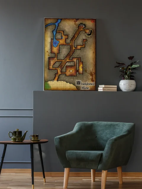 Top-down illustration of a ruined mine interior