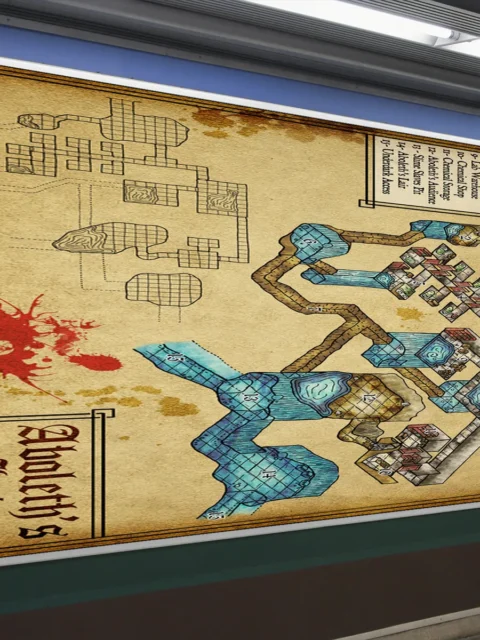 Aboleth Lair dungeon battle map canvas with flooded rooms