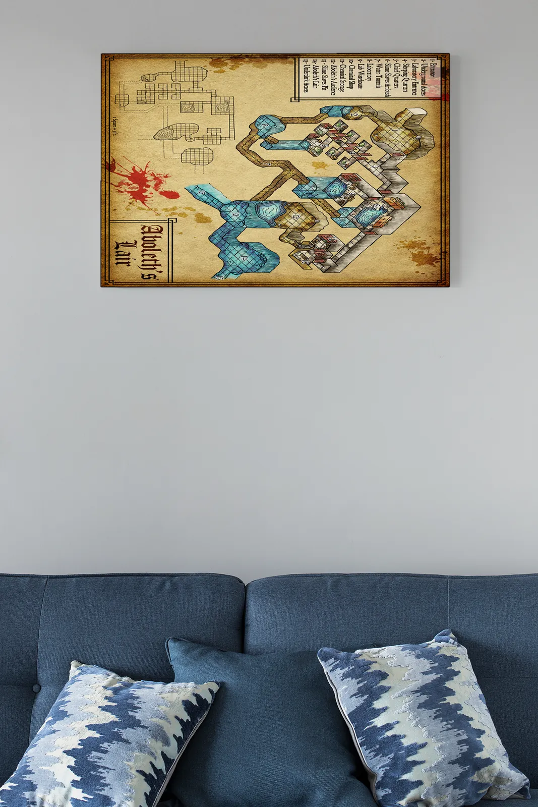 Overhead lair illustration with rooms and passages