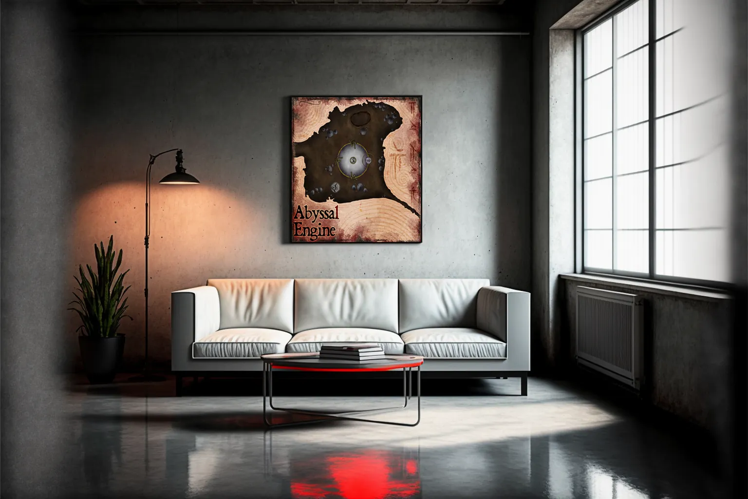 Abyssal Engine fantasy wall art with central engine core