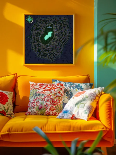 Fantasy settlement glowing after dark