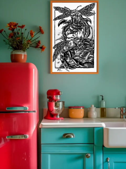 Attack of the Giant Wasps fantasy canvas artwork showing an aggressive swarm