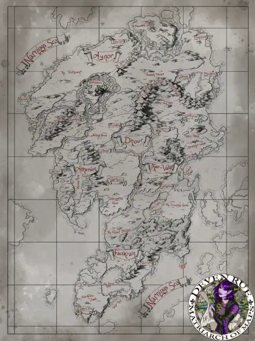 Ayon Continental Fantasy Map Canvas - Deven Rue Cartography