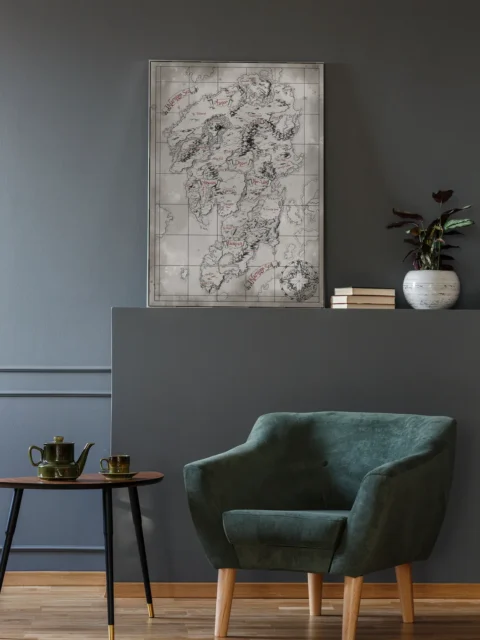 Hand drawn fantasy continent with labels