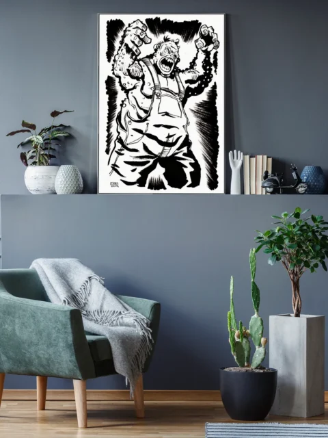 Exaggerated humanoid monster in aggressive stance