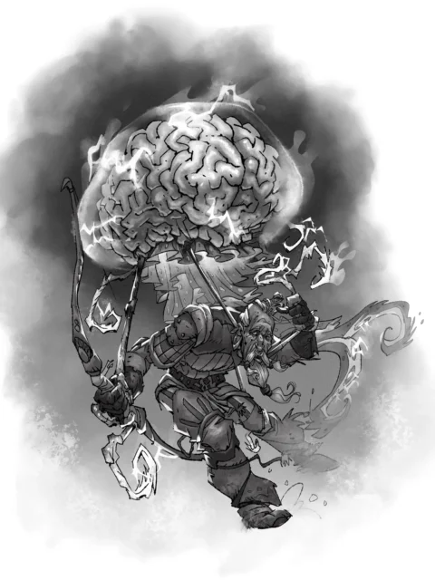 Brain Devourer fantasy canvas artwork with crackling psionic energy