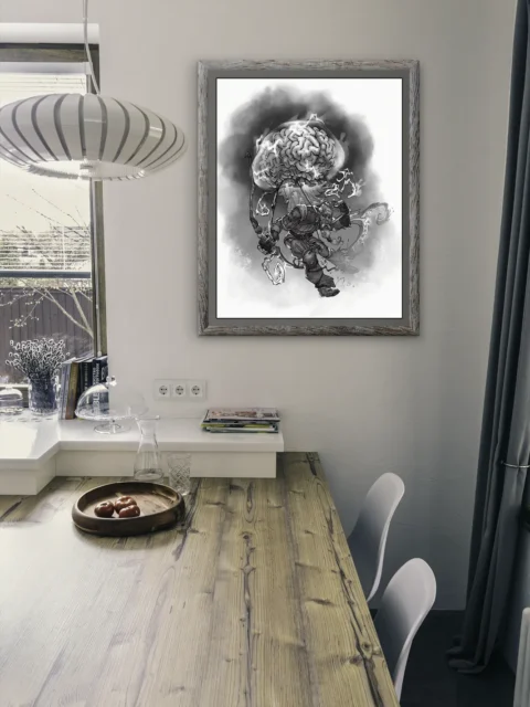 Brain Devourer fantasy canvas artwork in dramatic monochrome tones