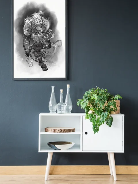 Savage creature advancing beneath a storm of lightning