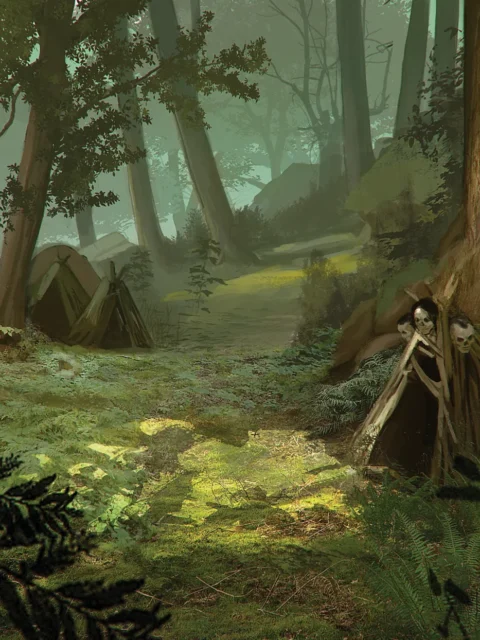 Bugbears fantasy illustration with skulls and hidden figures