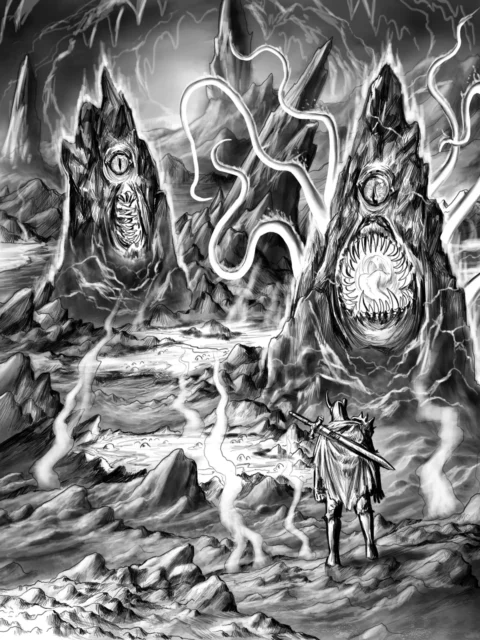 Cinder Ropers fine art canvas with towering volcanic monsters