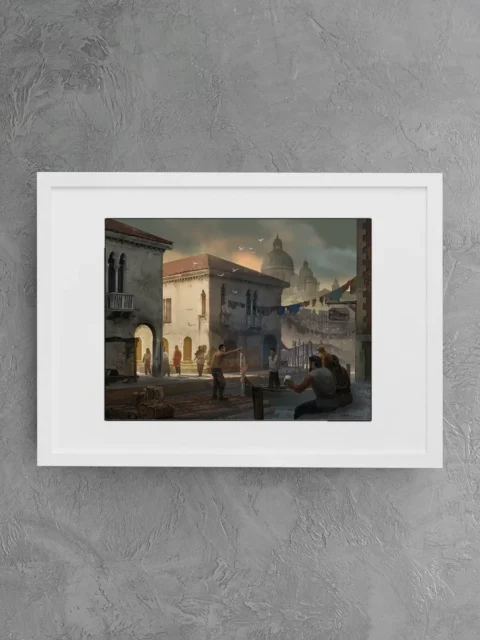 Fantasy canal city with bridges and walkways