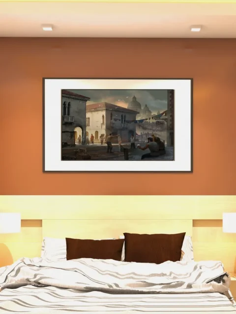 Urban fantasy environment with daily life and trade