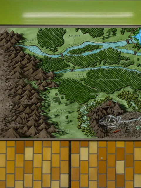 Corvail Map fantasy regional canvas art with mountains and settlements