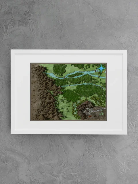 Hand drawn fantasy terrain with labeled locations