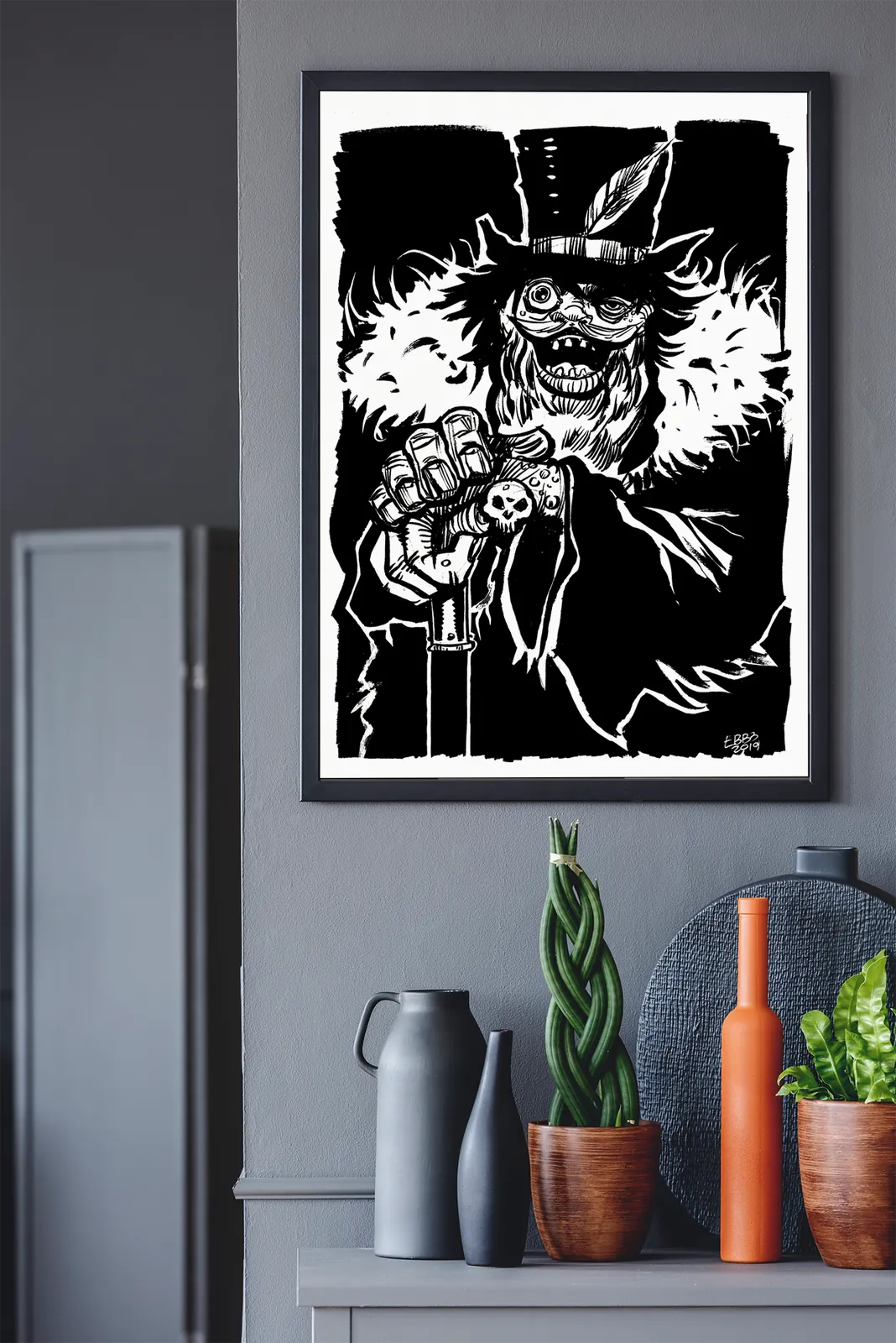 Crater Mutant Culture fantasy wall art in stark black and white