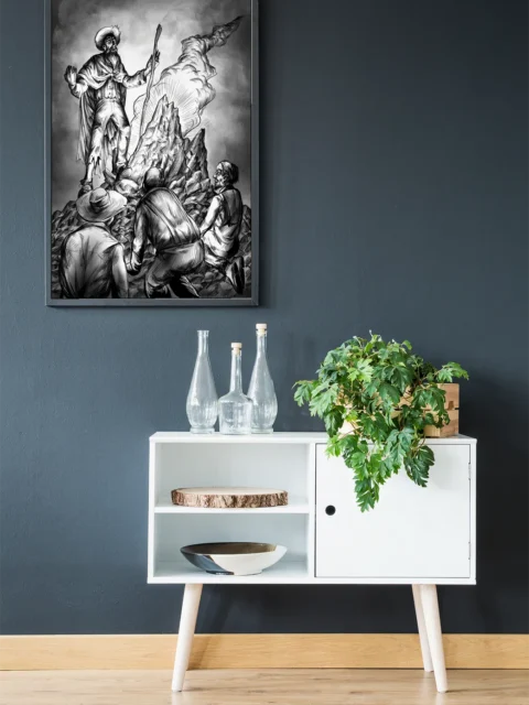 Crater Mutants canvas art print with figures among broken stone