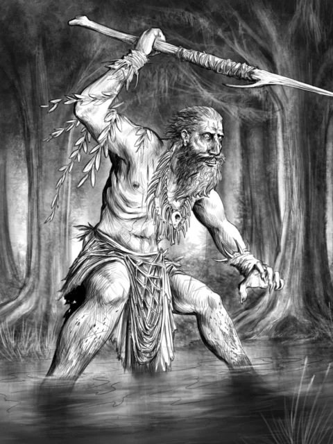 Cultist of the Great Crab fantasy art print wielding a weapon