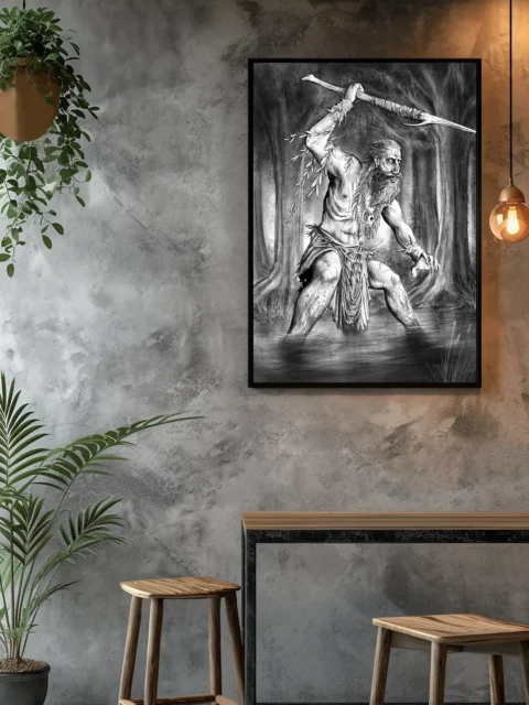 Cultist of the Great Crab fantasy art print in dramatic monochrome