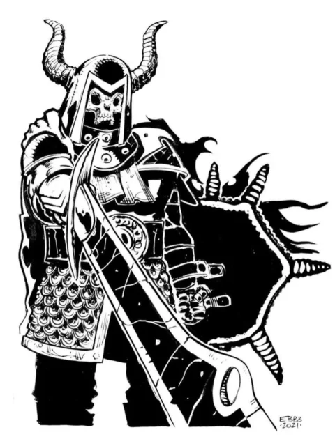 Death Knight fantasy canvas artwork with horned armored figure