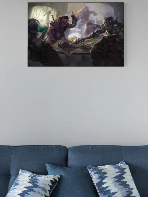 Bugbears coordinating trap construction in a shadowed lair