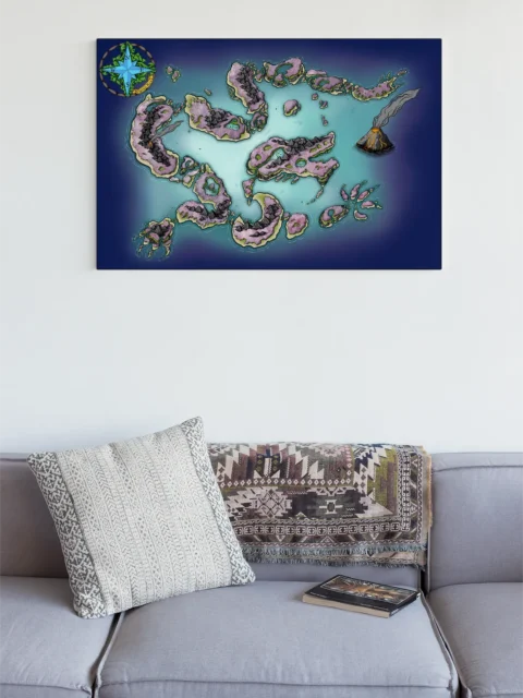 Detailed coastlines on a dragon isles map canvas art