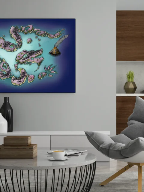 Fantasy islands surrounded by deep blue waters