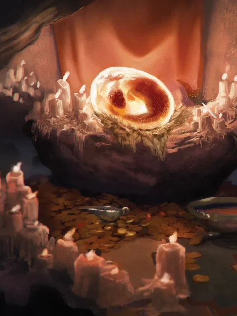 Dragon Kobolds fantasy environment artwork showing a glowing egg