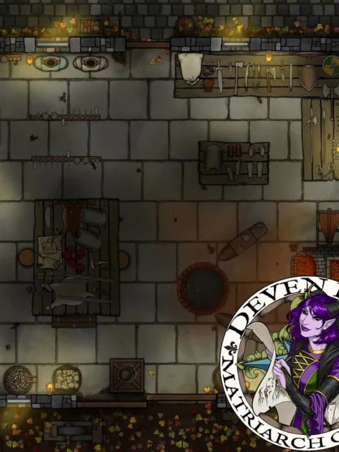 Forge interior forming a dueling anvils autumn night map canvas